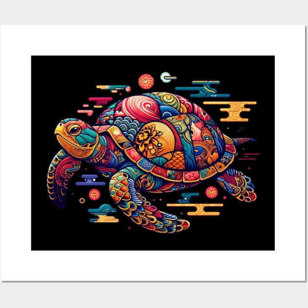 Flower Colorful Floral Art Traditional Japanese Turtle Wall Art by Willie Biz Merch